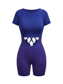 Innovista Women's Round Neck Short Sleeve Fitted Breathable Cycling Jersey - Royal Blue - View 1