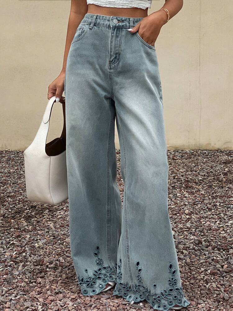 Women's Fashionable Loose Fit Pocket Denim Jeans Summer