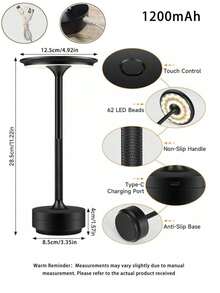 1 Buah Lampu Meja Isi Ulang, Kontrol Sentuh Nirkabel, LED Mewah, Lampu Meja Isi Ulang USB dengan 3 Tingkat Peredupan Warna, Cocok untuk Kantor/Ruang Tamu/Kamar Tidur/Ruang Makan, Dekorasi Ruangan, Cahaya yang Dapat Diatur - MultiWarna - View 3