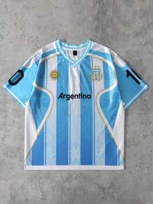 男士休闲撞色条纹T恤，夏季 - 藍白色 - 查看 3