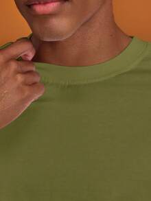 Musero Men Oversized Crewneck Long Sleeve Basic Plain T-Shirt Capsule Wardrobe Layering Spring&Summer - Green - View 6