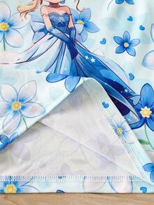 Cartoon Character Print Round Neck Short Sleeve Casual T-Shirt And Shorts Set For Young Girls - Multicolor - View 8