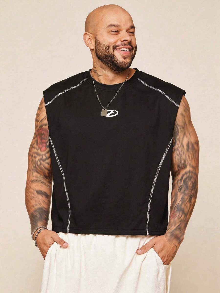 EASEVO 男士休闲宽松舒适时尚背心 - 黑色 - 查看 1