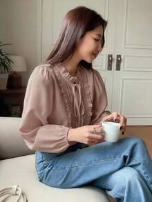 Camisa suelta de uniforme escolar de negocios casual para mujer - Rosa vieja - Ver 6