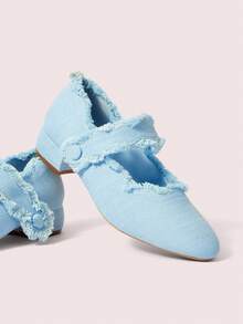 CUCCOO DOLLMOD Women's Shoes Round Head Linen Blue Spring And Summer New Cute Wear Sweet Thick Heel Mary Jane Single Shoes - Blue - View 1