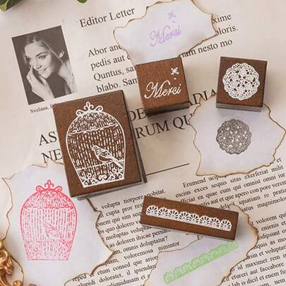 Madebyblanc 1件套复古怀旧美好时光木质橡胶印章套装 | DIY日记本相册装饰工艺用品 | 送给剪贴簿爱好者和手工爱好者的完美礼物