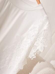 CosyJoli Plus Size Women's Water-Soluble Lace Trim T-Shirt, Blouse, White With Flared Sleeves, Casual Elegant Clothing Tea Party Summer - White - View 7