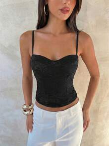 Aloruh Black Sexy Camisole For Romantic Date Club Night Summer - Black - View 2