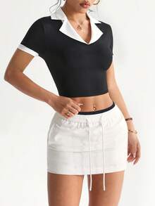 Gameset SHEIN Sport Color Block Short Sleeve Fitted Cropped Sports Polo Shirt - Multicolor - View 7