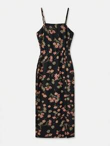 lacRébo 印花修身中长连衣裙，直领吊带设计，适合春夏穿着，法式巴黎风情。 - 黑色 - 查看 7