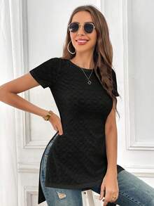 SHEIN Essnce Solid Split Hem Tee - Black - View 6