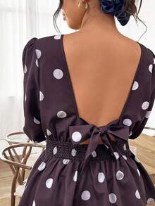 Lounesse Áo kiểu thời trang tay cánh hoa họa tiết chấm bi dành cho nữ cỡ lớn - màu đen - Xem 8