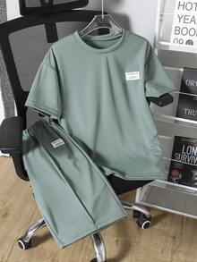 SHEIN Vacaura 2pcs/Set Teenager's Spring/Summer/Autumn Raglan Sleeve Colorblock Striped T-Shirt & Pocket Shorts Casual Sports Fashion Outfit - Green - View 3