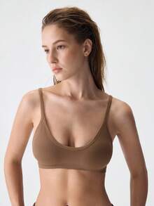 Loungeista 1 pieza Sujetador sin aros cómodo de unicolor para mujer para el verano - Café integral - Ver 3