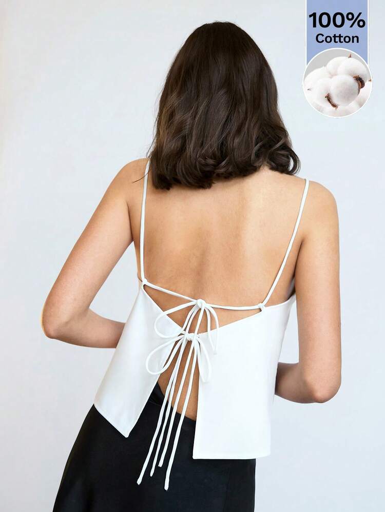 SHEIN Maija Camiseta sin espalda de unicolor con cordones para mujer