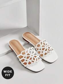 SHUZIA Giày sandal đế bằng dáng rộng, thời trang, thanh lịch, họa tiết hoa khoét hở dành cho nữ. - trắng - Xem 6