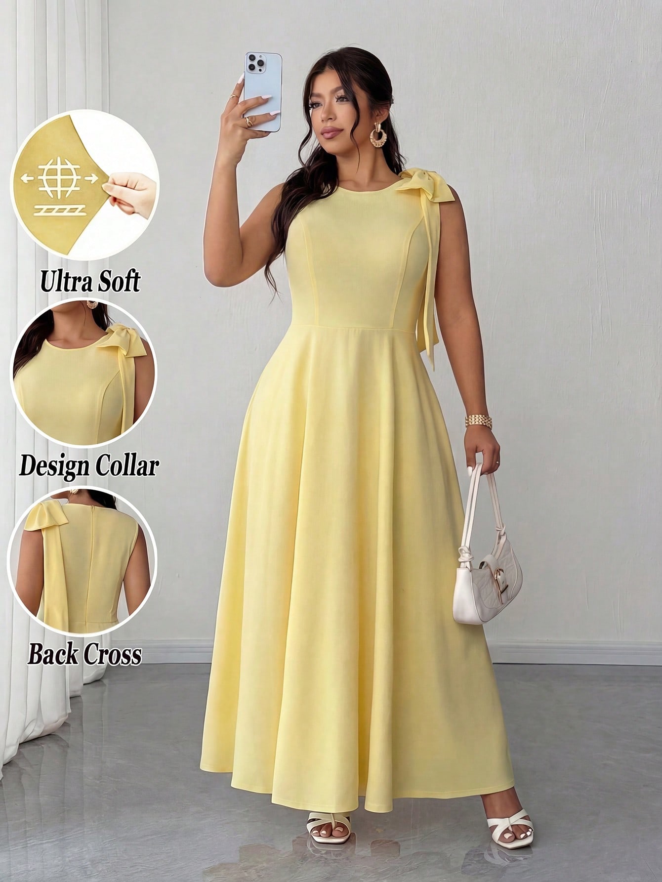 Elenzga فستان نسائي أنيق رومانسي بدون أكمام مربوط...