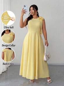 Elenzga Đầm xòe không tay, thanh lịch, lãng mạn, dáng suông, dành cho nữ cỡ lớn, thích hợp cho mùa xuân/hè. - Màu vàng - Xem 1