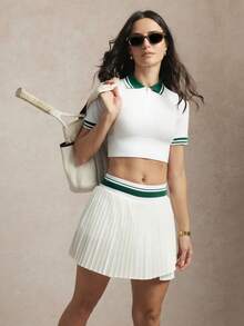 Activina Women's Striped Pleated Casual Sports Skirt - Green - View 7