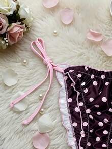 Elavelle Quần bikini buộc dây bên hông in họa tiết ngẫu nhiên dành cho nữ, thích hợp cho mùa xuân/hè. - Nhiều màu - Xem 5