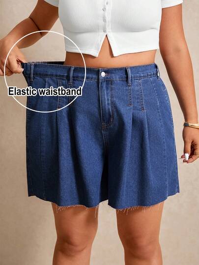 Elaquor شورتات جينز متنوعة للاستخدام اليومي للنساء ذوات الحجم الكبير، مزينة بالكسرات والأزرار