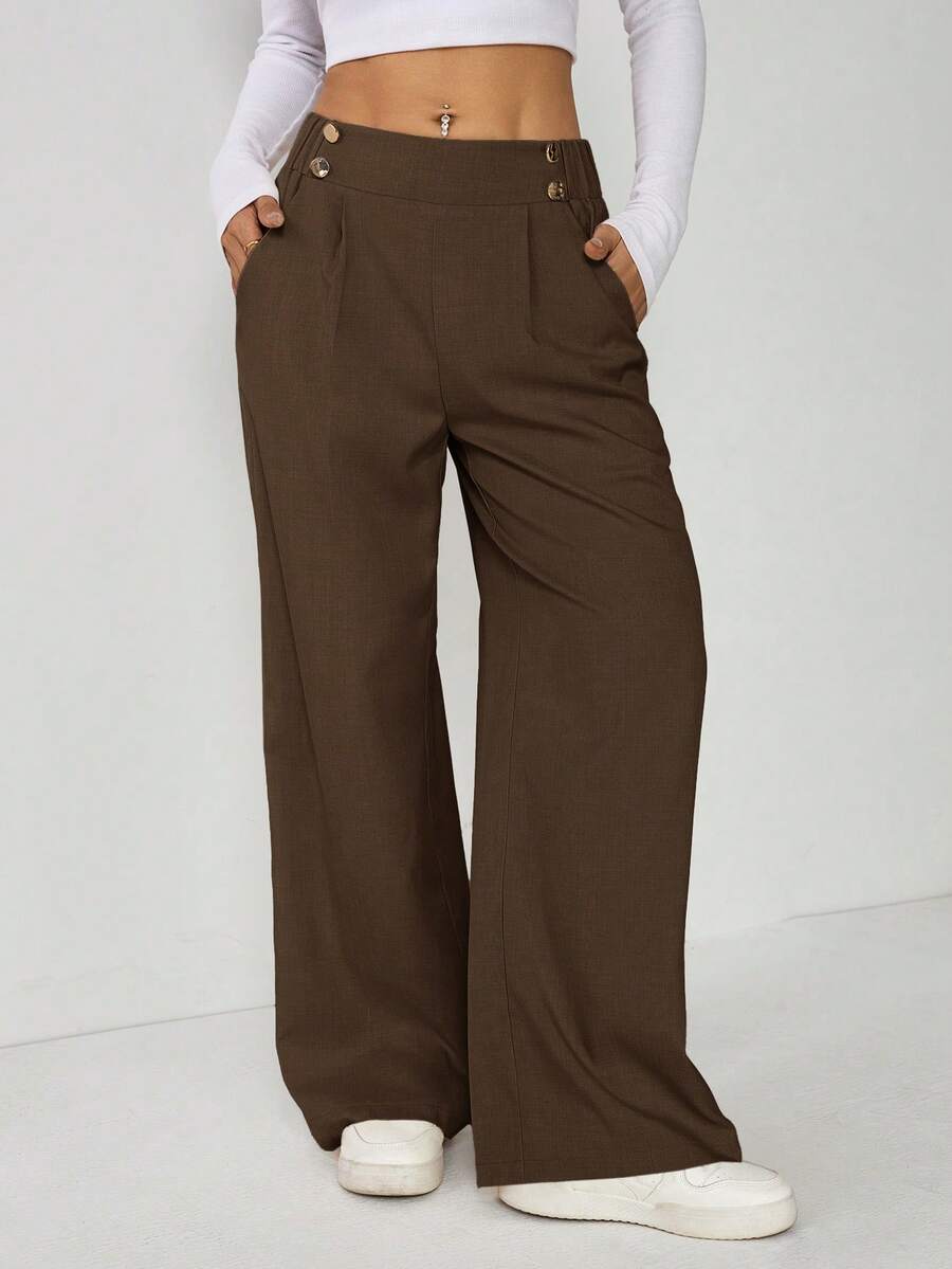 SHEIN PETITE Quần tây công sở nữ thanh lịch cài hai nút