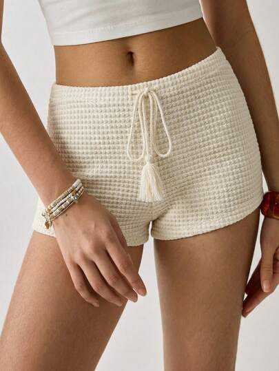 SHEIN EZwear Shorts ajustados de punto color albaricoque para mujer, casual de vacaciones