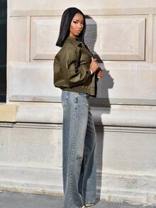 Mima John Veste en PU verte militaire vintage et patinée, nouvelle arrivée pour l'automne - Militaire verte - Voir 4