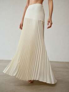 MOTF PREMIUM WOMEN'S ELEGANT PLEATED A-LINE SATIN SKIRT, SUITABLE FOR COMMUTING - Apricot - View 5