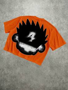 Manfinity ZONE917 Áo thun nam dáng rộng in hình hoạt hình, thích hợp mặc mùa hè. - trái cam - Xem 3