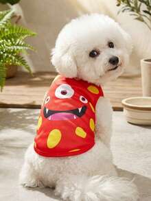 PETSIN 1pc Pet Cat Dog Polka Dot Cute Monster Print Breathable Comfortable Pet Vest - Multicolor - View 2