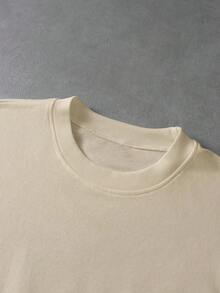 PAVTROS Men's Loose Fit Crew Neck Short Sleeve T-Shirt, White, Minimalist, Rolled Hem Design - Apricot - View 5