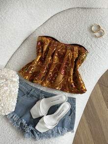 Resyla Áo quây đính sequin thời trang dành cho nữ mùa hè - trái cam - Xem 2