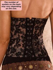 SHEIN Glamour 女士优雅性感刺绣网纱抹胸上衣，夏季 - 黑色 - 查看 2