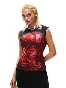Rest Era 2pcs/Set Minimalist Round Neck Sleeveless Long Tank Top,Black And Red,Summer,Flower Power,Lounge,Retro Letter Graphic,Unisex Casual Streetwear Outfit - Multicolor - View 4