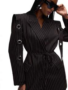 Aveloria GENKIRA Blazer Elegante de Manga Longa com Ombros Largos, Gola Xadrez e Alça Personalizada para Mulheres - Multicolorido - Visão 6