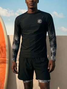 Manfinity VDAYZ Bộ đồ bơi dài tay in họa tiết tối giản dành cho nam giới, có khả năng chống nắng. - Nhiều màu - Xem 4