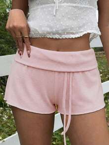 SHEIN EZwear 女士休闲粉色低腰迷你短裤，夏季 - 粉色 - 查看 4
