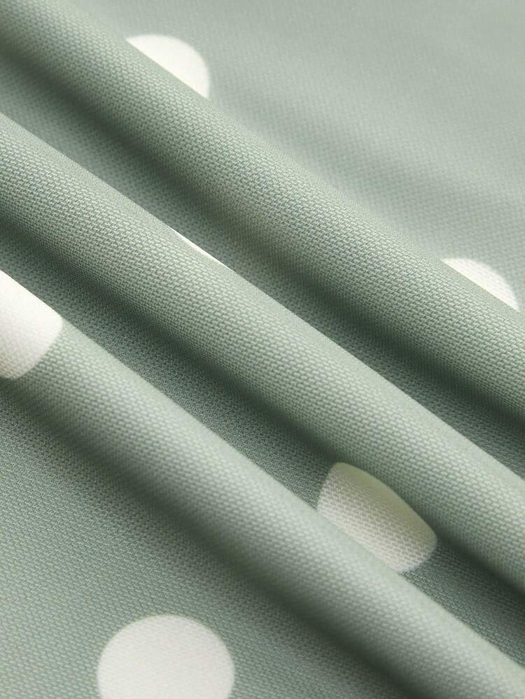 Sage Green Polka Dot Fitted Sleeveless Mesh Knee Length Dress Spring Summer French Style Parisian Style Vacation Dress Wedding Guest Dress Polkadot Dress Polka Dot Dresses For Woman Pastel Green Dress Women Sage Dress