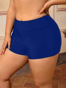 Swim Basics Plus Size Solid Color Fitted Summer Beach Swimwear Bottom - Royal Blue - View 4