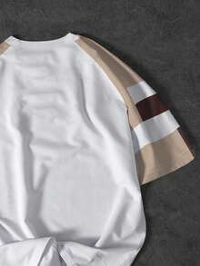 PAVTROS Men's Short Sleeve T-Shirt With Geometric Color Block Design, Sporty Casual Football - Multicolor - View 5