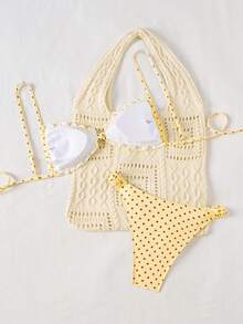 Swim Mod Bộ bikini chấm bi, đồ bơi gợi cảm dành cho nữ với dây đeo có thể điều chỉnh, trang phục đi biển mùa xuân/hè cho nữ, bikini hai mảnh dành cho nữ. - Màu be - Xem 6
