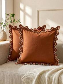 18X18inch Matte Black And White Wavy Embroidered Outdoor Pillow Cover, Waterproof Material, 18x18inch Beautiful Decorative Pillow, Suitable For Sofas, Porches And Patio Furniture. - Coffee Brown - View 5