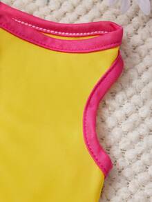 PETSIN 1件粉色格子蝴蝶结樱桃印花宠物背心黄色拼接玫瑰红柔软透气宠物服装 - 彩色 - 查看 3