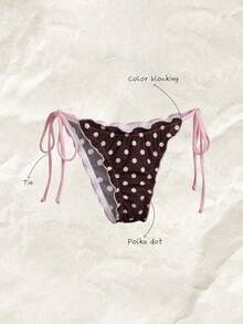 Elavelle Quần bikini buộc dây bên hông in họa tiết ngẫu nhiên dành cho nữ, thích hợp cho mùa xuân/hè. - Nhiều màu - Xem 3