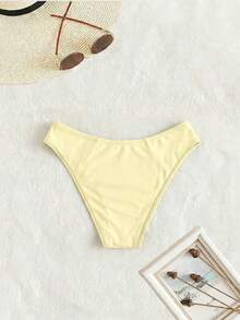 Swim Vcay Solid Color Minimalist Design Summer Beach Bikini Bottom - Light Yellow - View 2