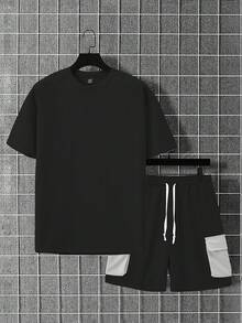 Manfinity Homme 男士宽松圆领短袖两件套，休闲夏季服装 - 彩色 - 查看 3