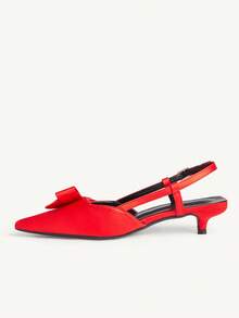 CUCCOO CHICEST Red Low Vamp Bow Slingback Pointed Toe Banquet Dress Shoes - Red - View 5