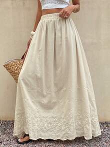 DAZY Women's Elastic Waist Embroidered Casual Skirt - Beige - View 1