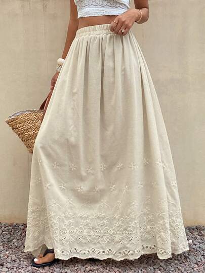 DAZY 女士松紧腰刺绣休闲裙